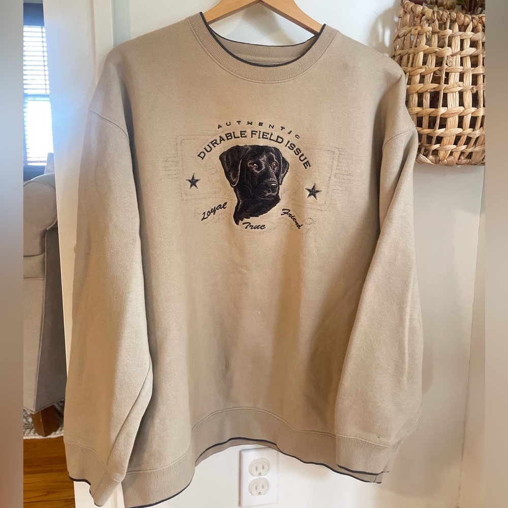 Vintage Embroidered Cabincore Dog Crew Neck Sweater Oversized